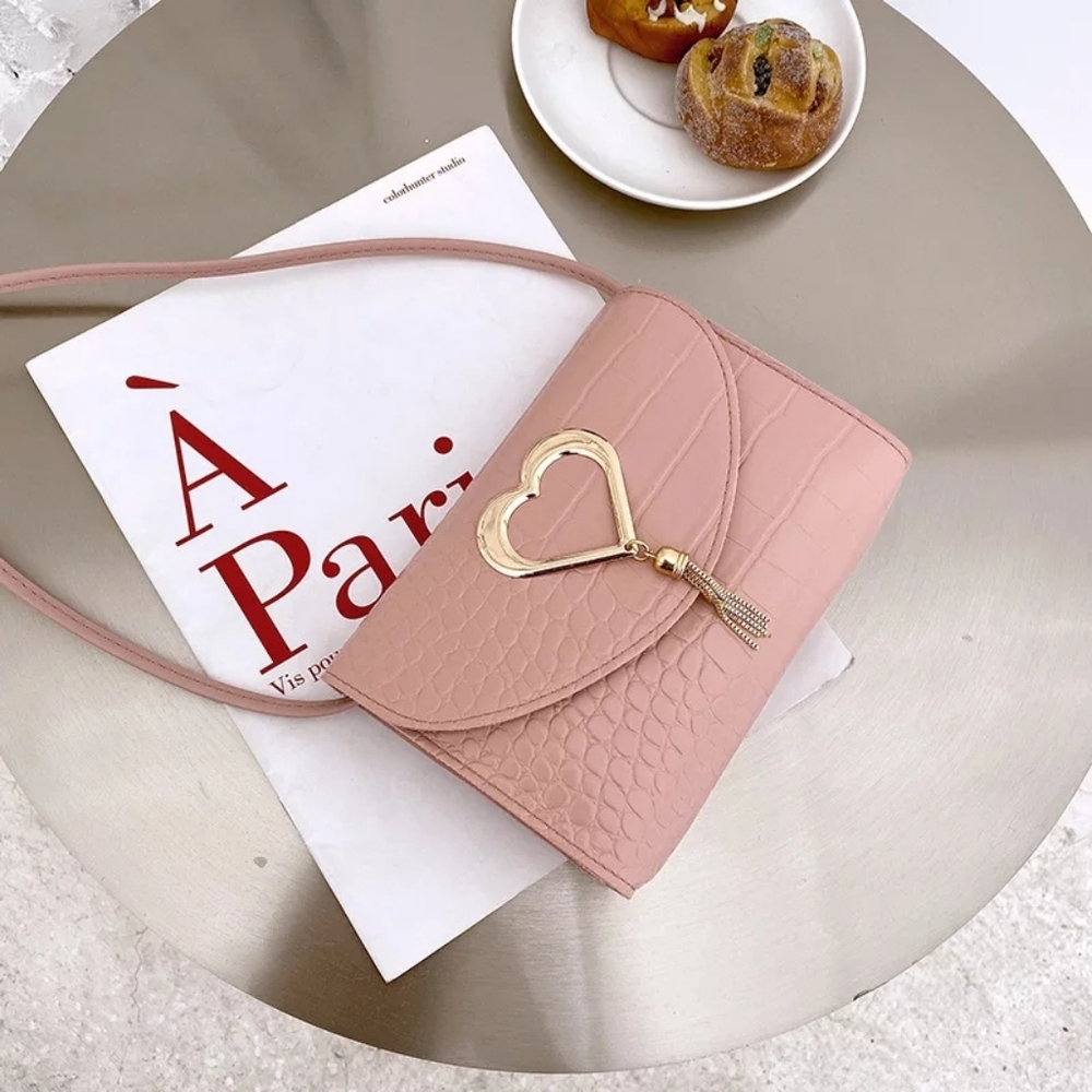 Pink crossbody heart purse